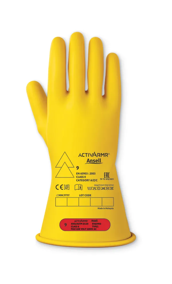 Ansell Low Voltage Electrical Insulating Glove Class 0 11 Inch Gloves Yellow